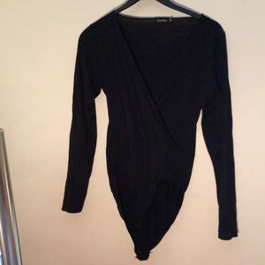 Boohoo black cross over long sleeved body suit